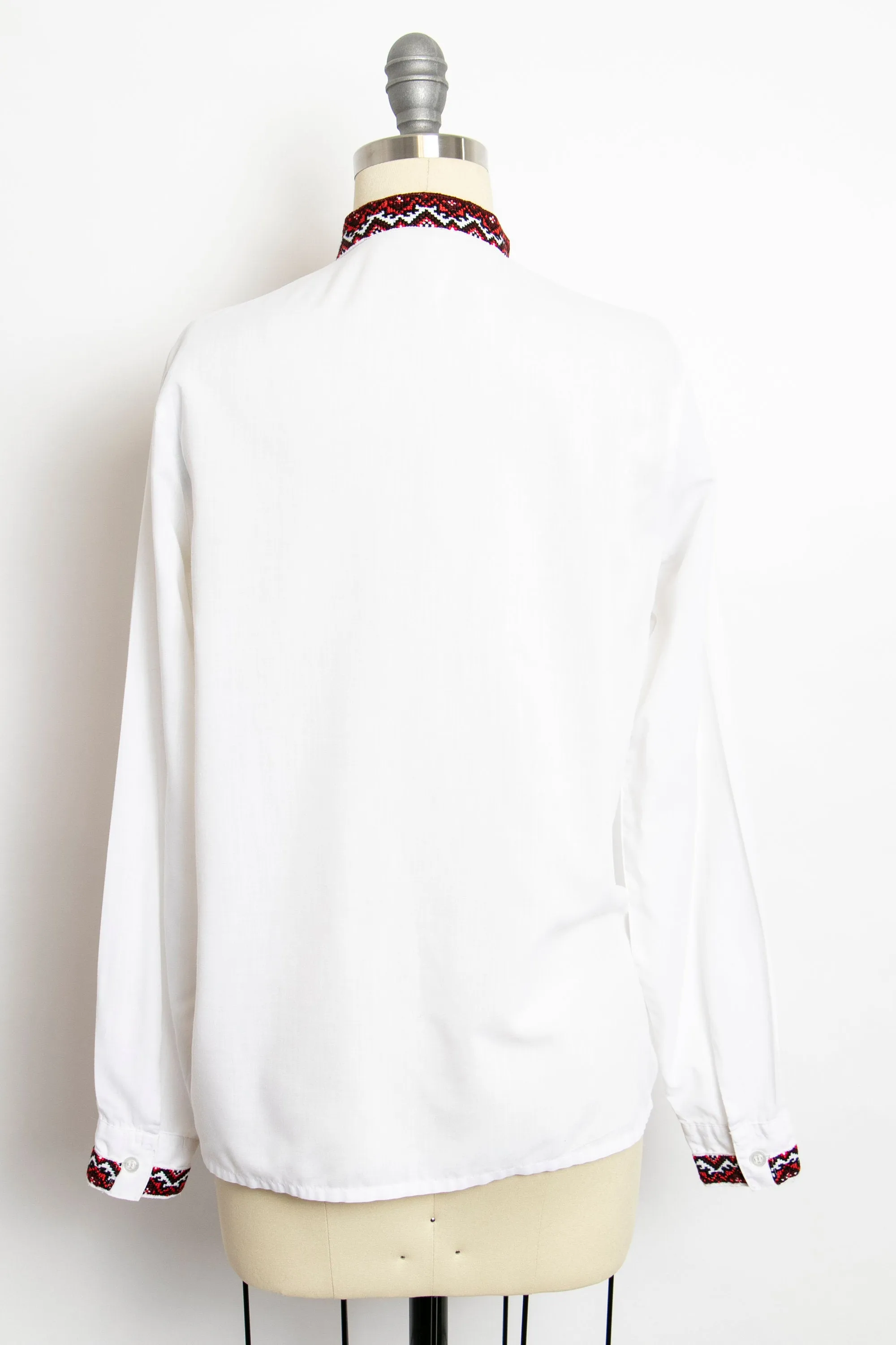 1970s Blouse Embroidered Ivory Boho Top 70s Small