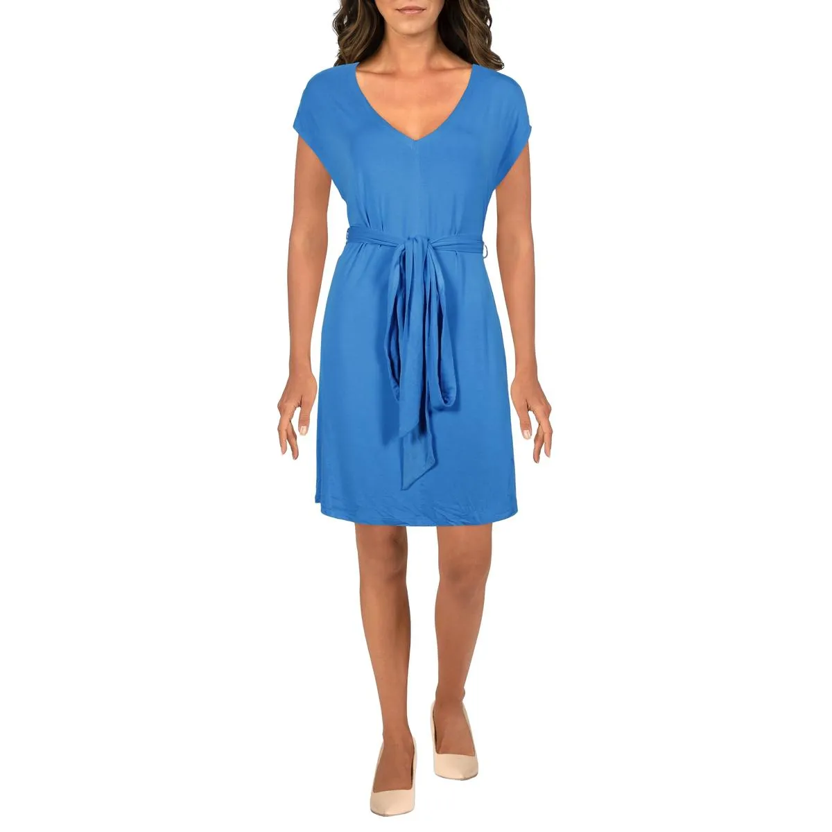 1.State Womens V-Neck Cap Sleeve Shirtdress