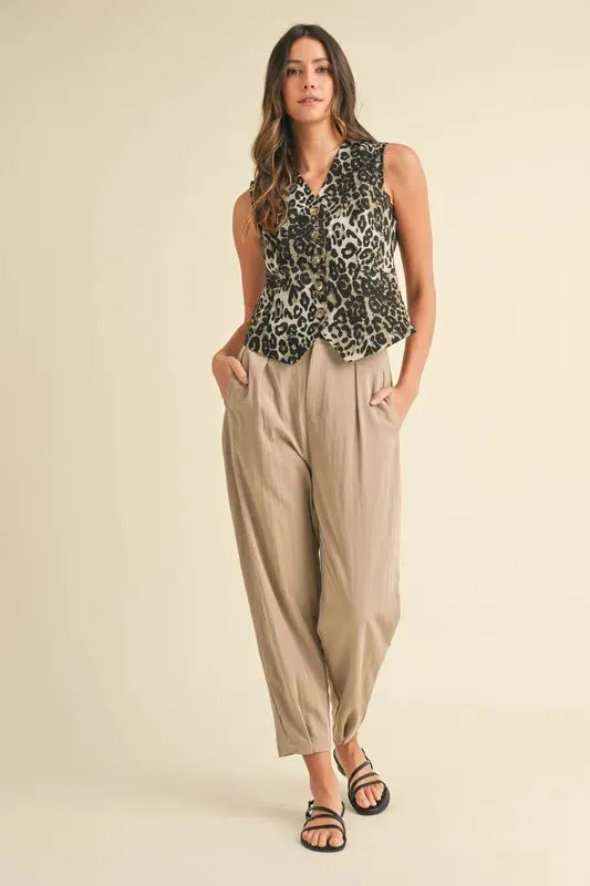 Annie Wear Stretch Leopard Denim Button Down Vest