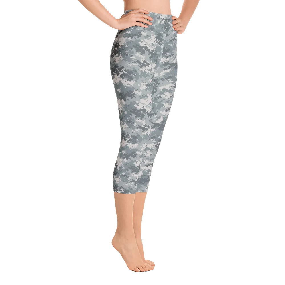 Grey Camo Pixel Capri Yoga Pants