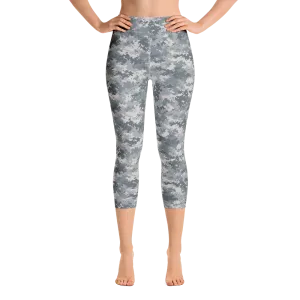Grey Camo Pixel Capri Yoga Pants