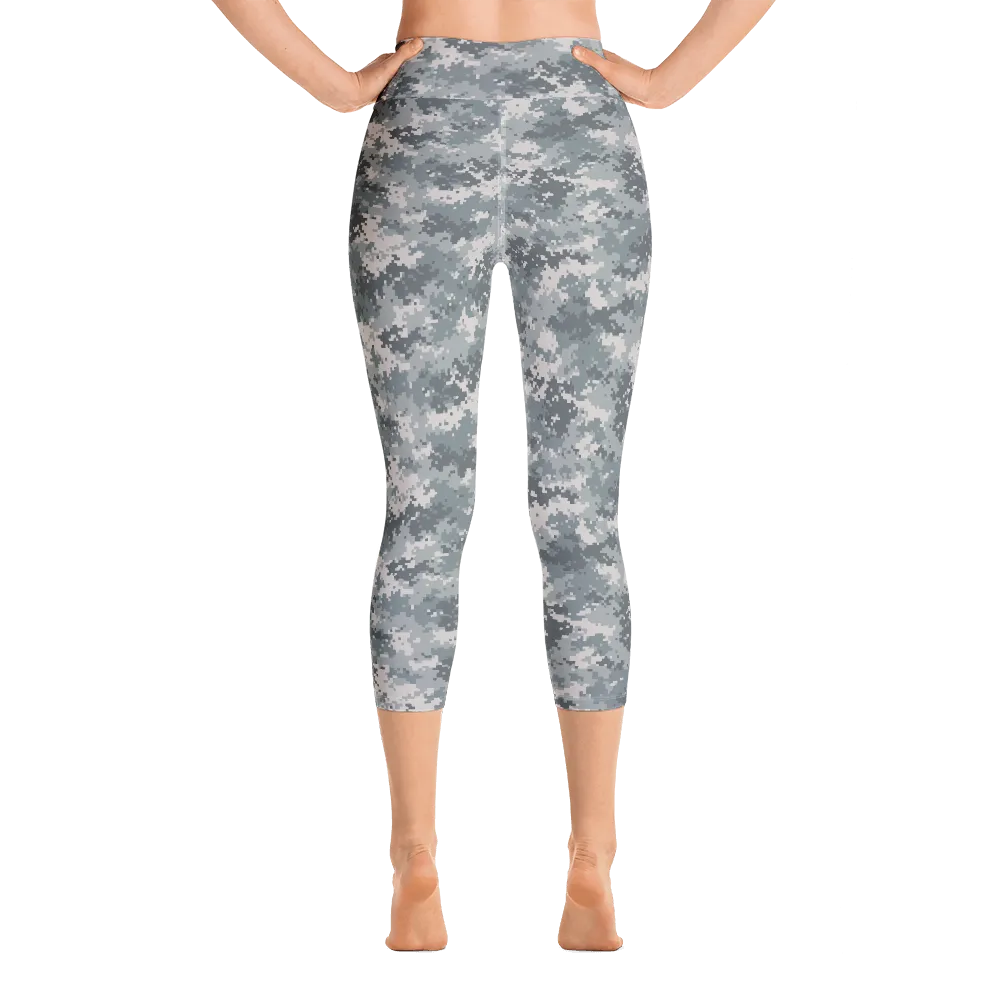 Grey Camo Pixel Capri Yoga Pants