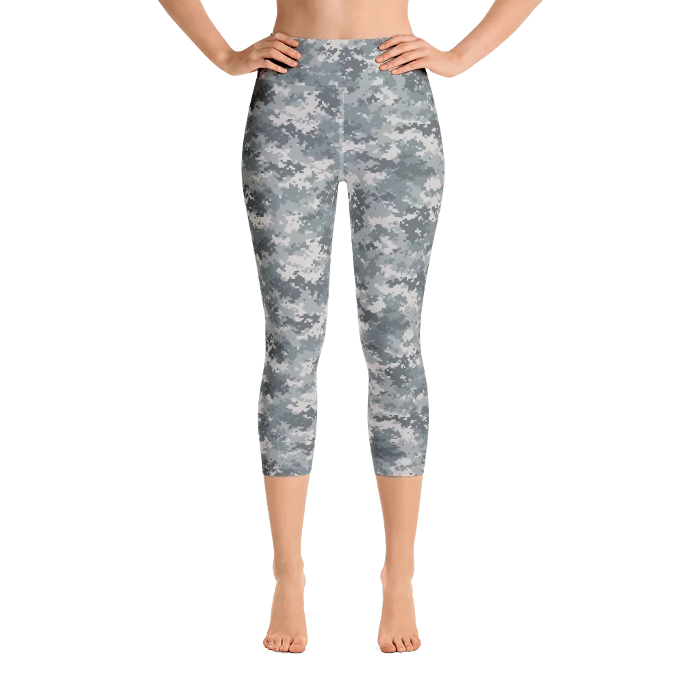 Grey Camo Pixel Capri Yoga Pants