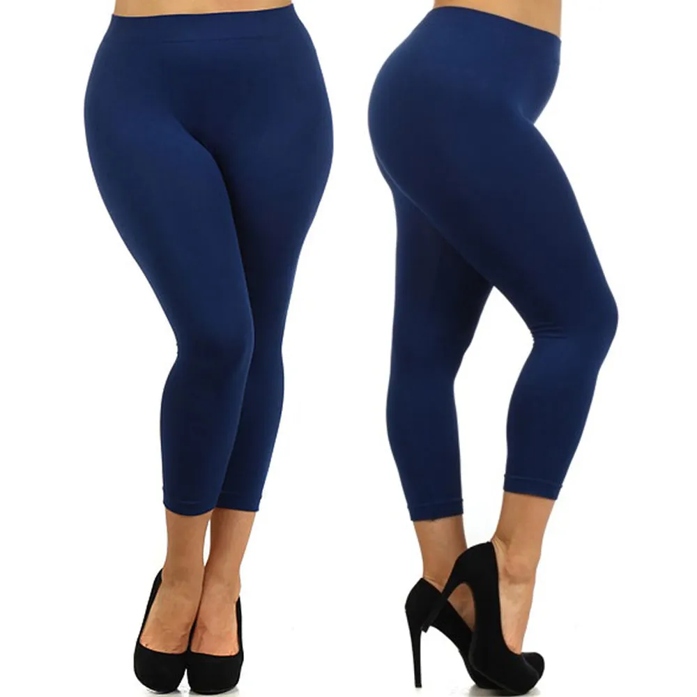 High Waisted Yoga Pants Women Capri Leggings Workout Leggings Seamless Navy Blue