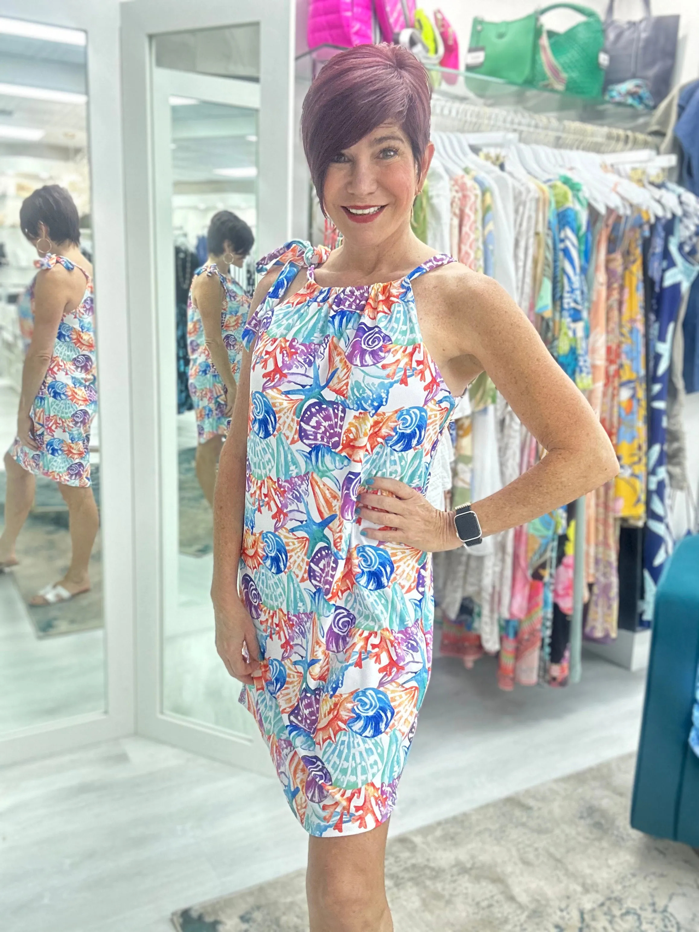 Jill Painted Shells Halter Neck Dress