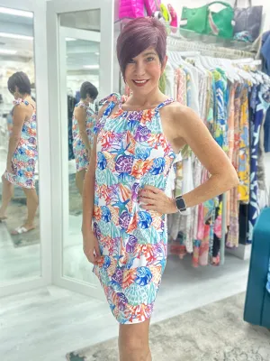 Jill Painted Shells Halter Neck Dress