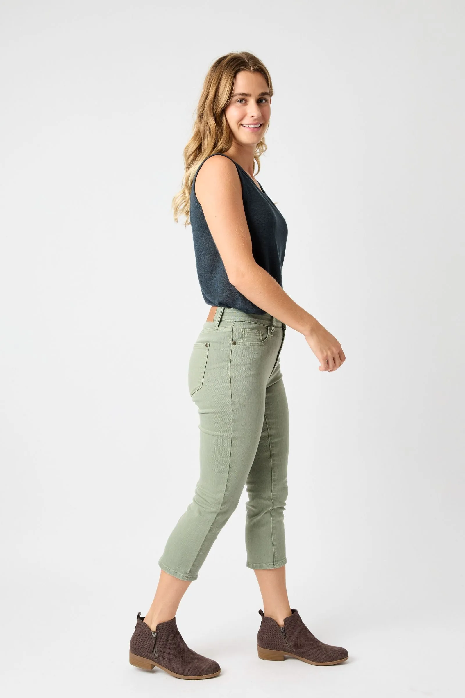 Judy Blue Sage High Rise Garment Dyed Capri