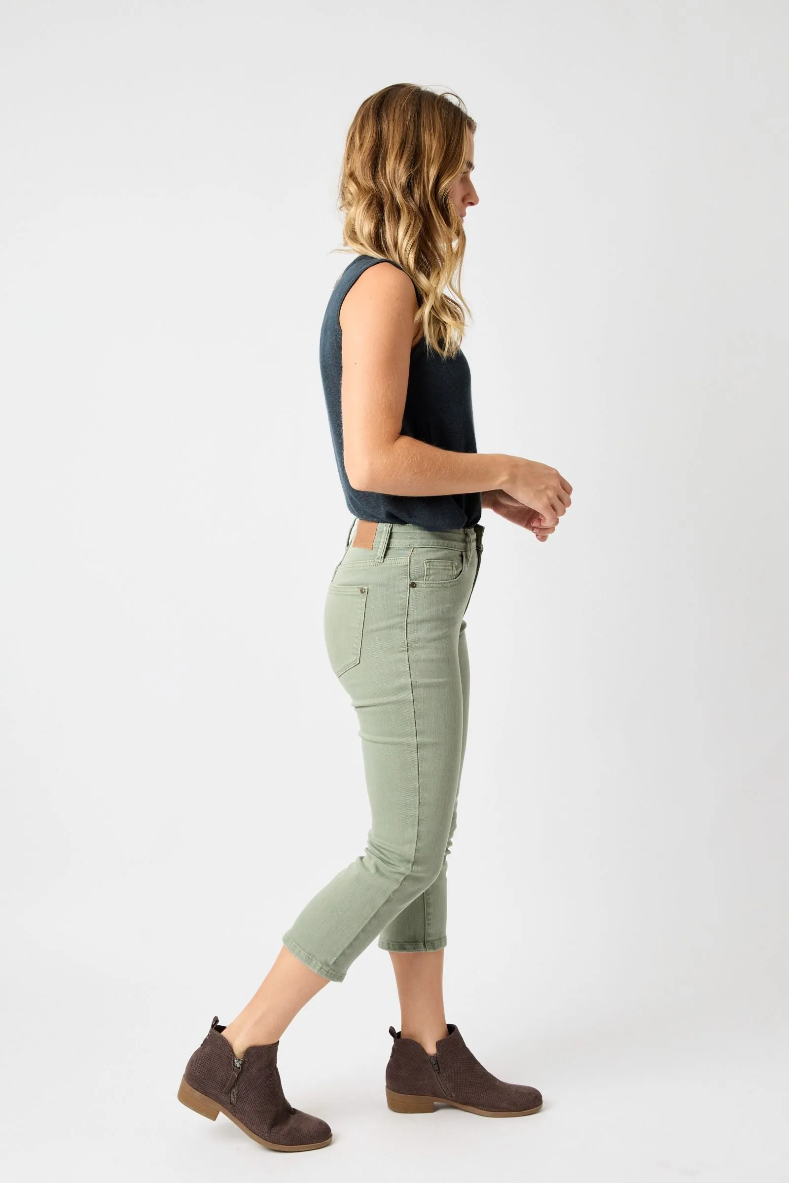 Judy Blue Sage High Rise Garment Dyed Capri