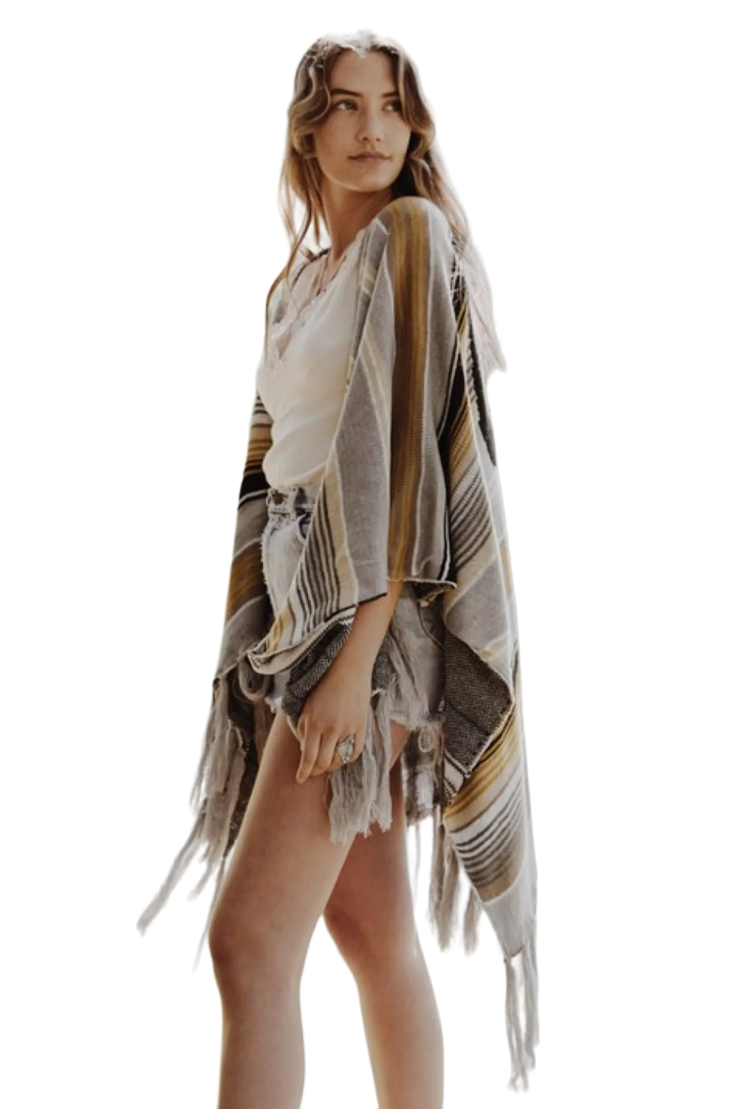Leto Desert Wanderer Cow Skull Striped Poncho