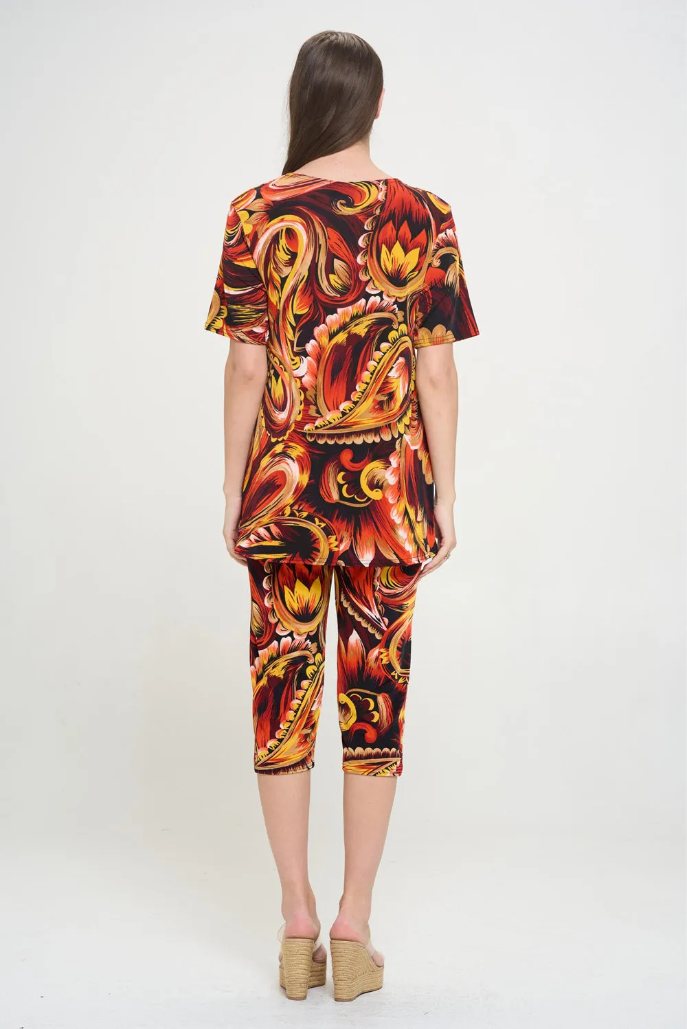 Plus Size Capri Pants Set Short Sleeve- 9003BN-SXP1-W435
