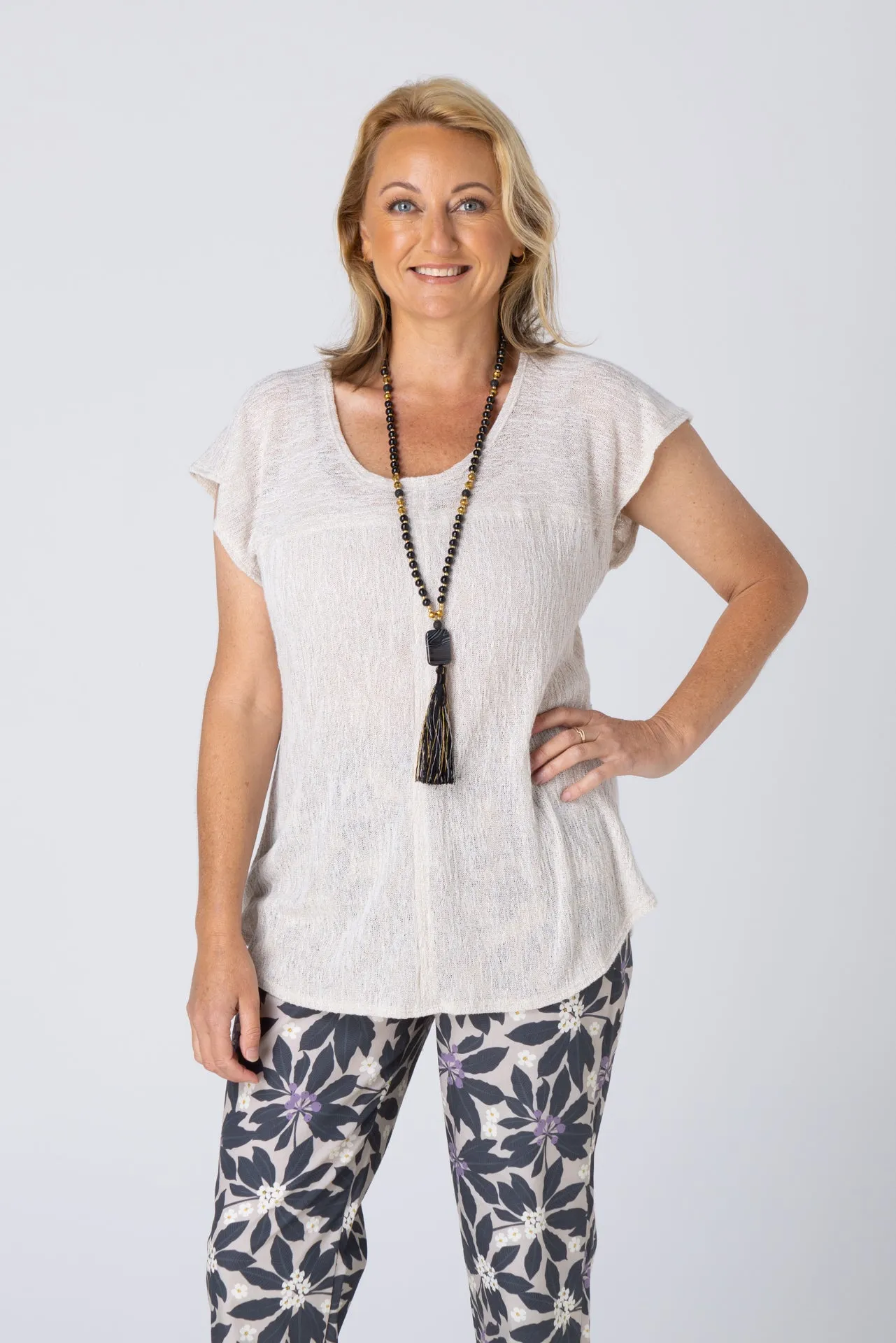 Sand Haven Poly/Rayon Knit Feature Stitched Top