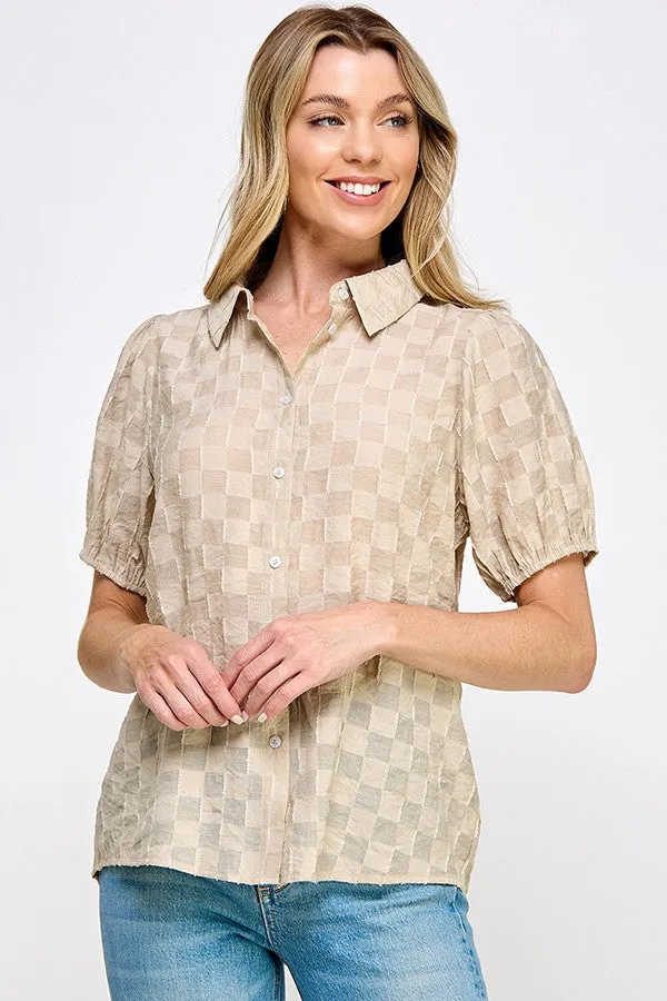 Textured Short Sleeve Blouse Top