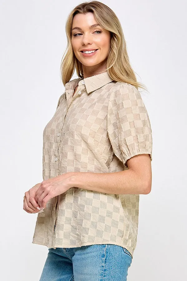 Textured Short Sleeve Blouse Top