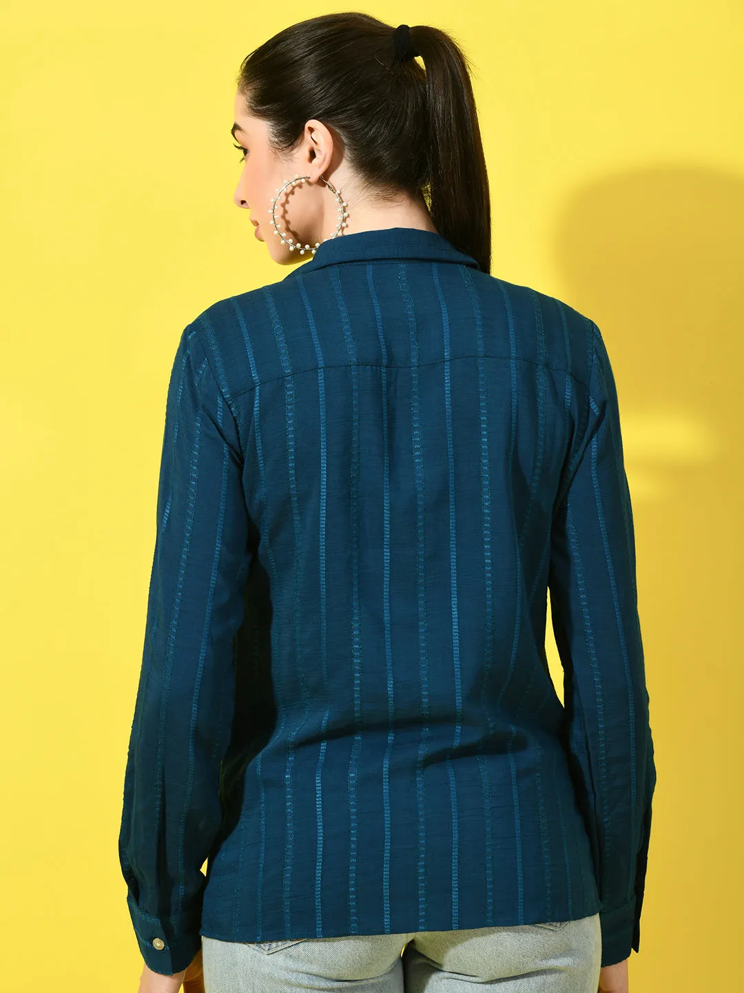 Women's Vertical Striped Blue Shirt