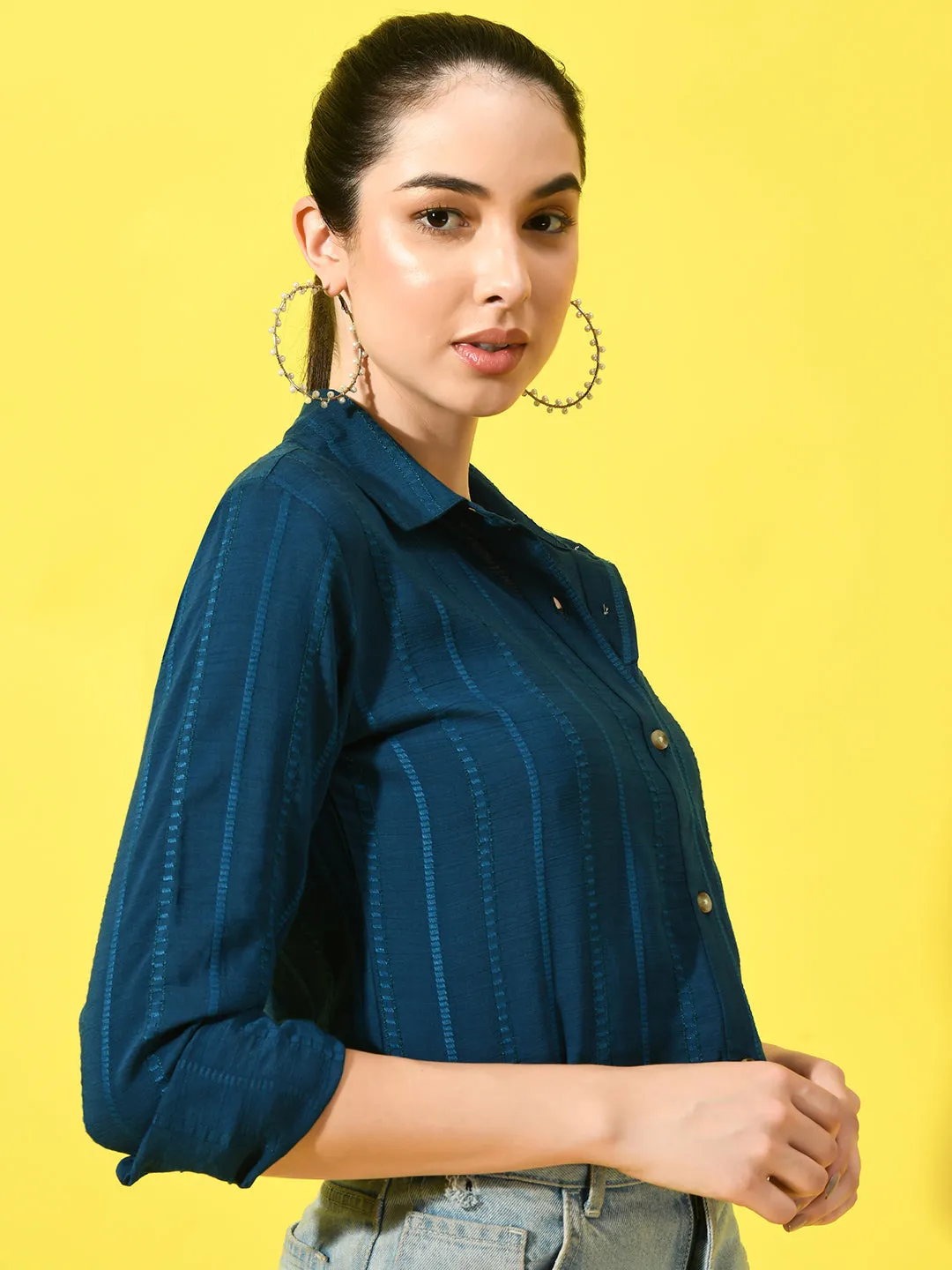 Women's Vertical Striped Blue Shirt