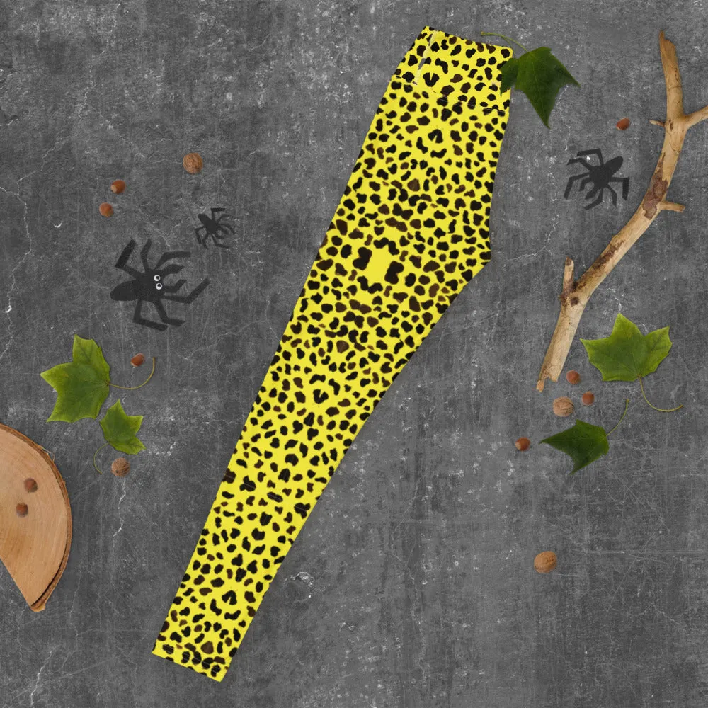 Yellow Cheetah Print Yoga Leggings, Premium Quality Animal Print Women's Long Tights-Made in USA/EU