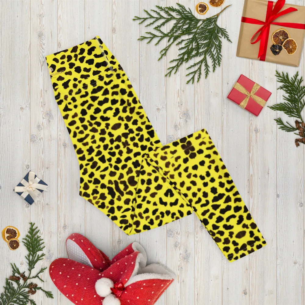 Yellow Cheetah Print Yoga Leggings, Premium Quality Animal Print Women's Long Tights-Made in USA/EU